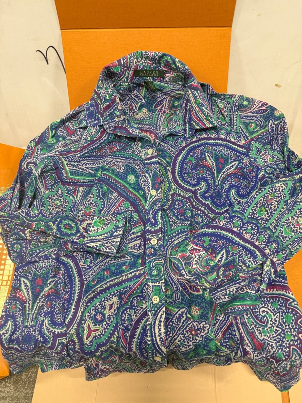 Lauren Ralph Lauren Blue and Green Paisley Button-Down Shirt